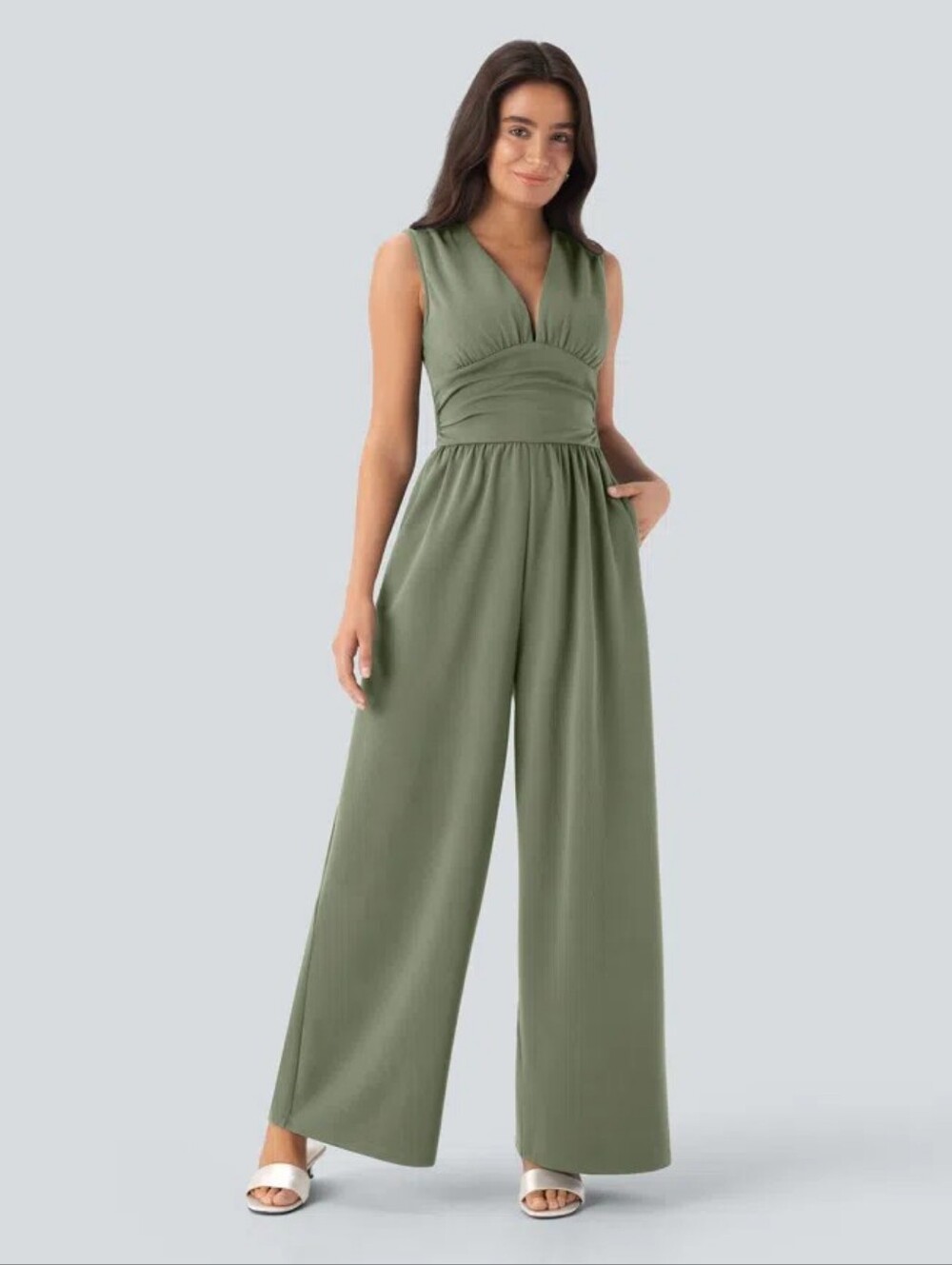 HALARA Olive Green Wide-Leg Jumpsuit